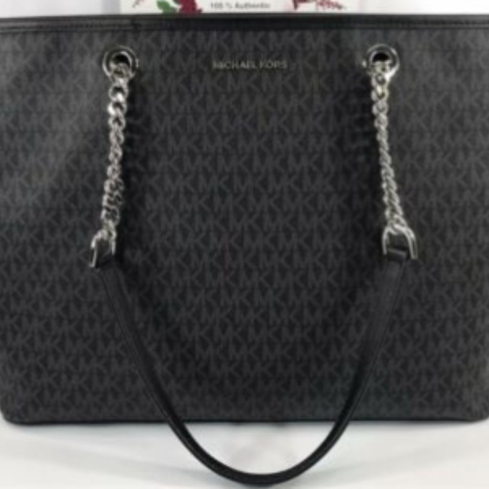 Michael Kors Signature Jet Set Travel Chain Top Zip Multifunction Tote Black